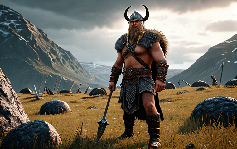 ** A frustrated Viking warrior encountering a bug in the Odin game. The scene should depict a visually stunning Valhalla backdrop with a glitching character or object, highlighting the contrast between the game's beauty and the frustrating bug.
**
