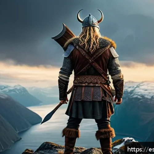 Home 9 오딘 발할라 라이징 스킬북 획득 방법 - A detailed scene of a Viking warrior standing on a rugged Nordic cliff at sunset, holding an ancient...